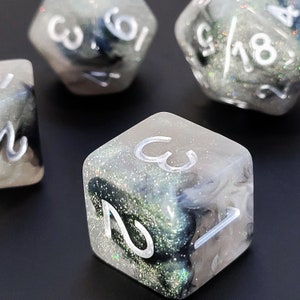 Pantheon - Black, Gray and White Glittery DnD Dice Set for Dungeons and Dragons and RPGs