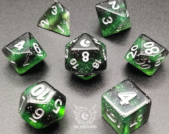 Wicked - Black and Green Striped Glittery D&D Dice, Polyhedral Dice Set for Dungeons and Dragons and RPGs (Role Playing Games)