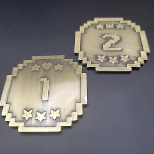 JUMBO Solid Metal Retro Pixel D2 Coin | Aged Gold Look | Dicebound Exclusive | DND Dungeons and dragons