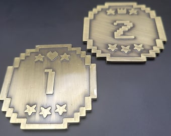 JUMBO Solid Metal Retro Pixel D2 Coin | Aged Gold Look | Dicebound Exclusive | DND Dungeons and dragons