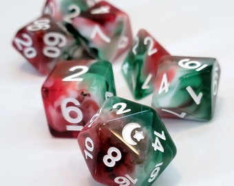 Candy Canes - Red, White and Green D&D Dice Set, Polyhedral Dice Set for the festive season of Christmas and other Winter Holidays