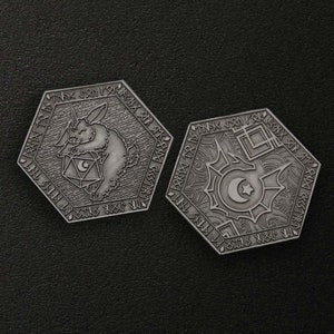 Solid Metal D2 Coin featuring an Almiraj Dice Guardian | Dicebound Exclusive | DND Dungeons and dragons critter
