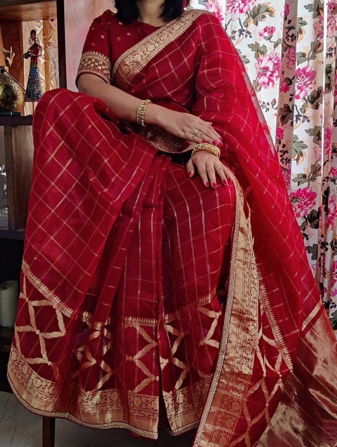 Pure Organza silk sarees in checks patterns and intricate with Etsy