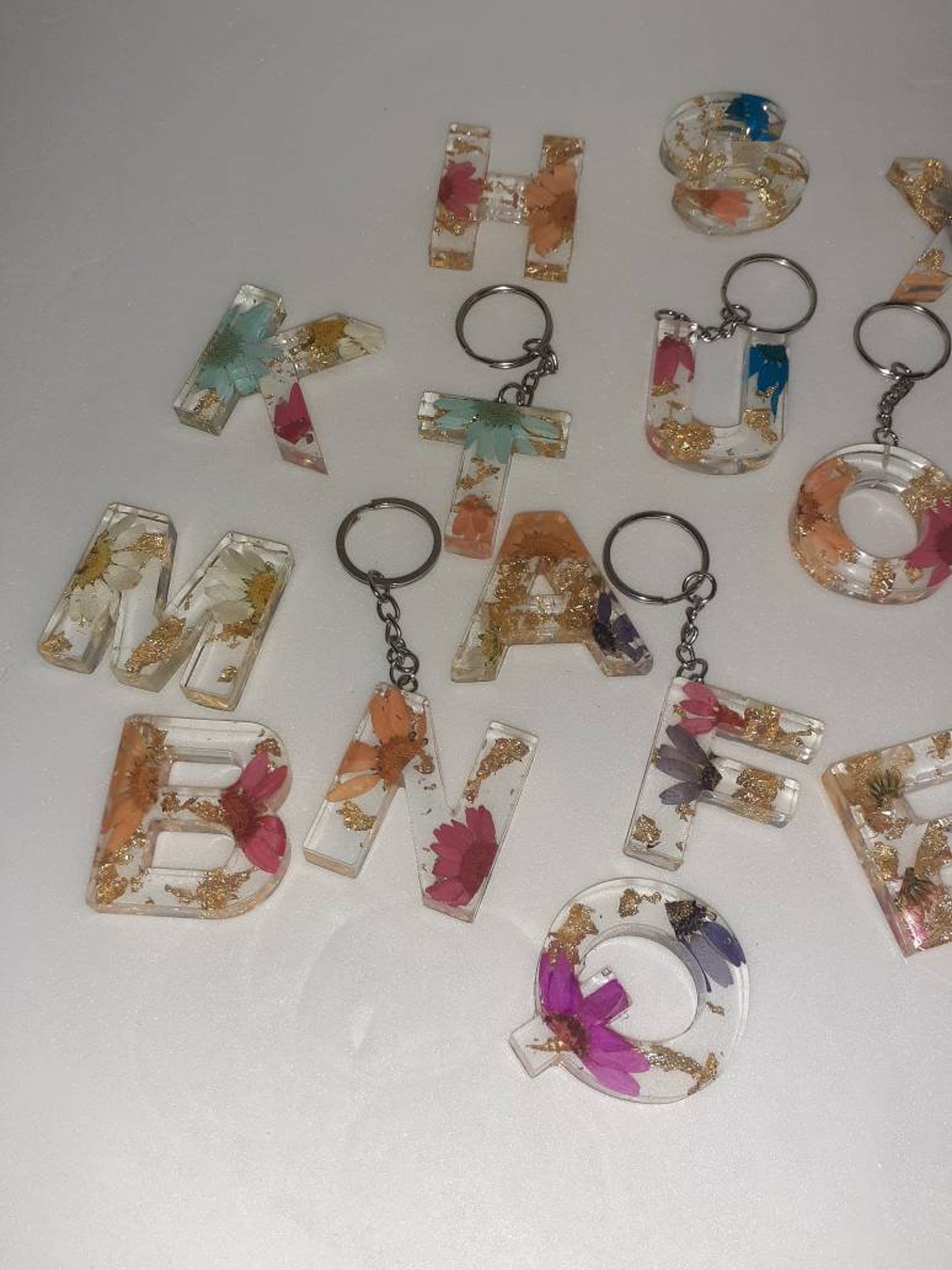 Personalized keychain. Letter name keychain Resin flower Etsy