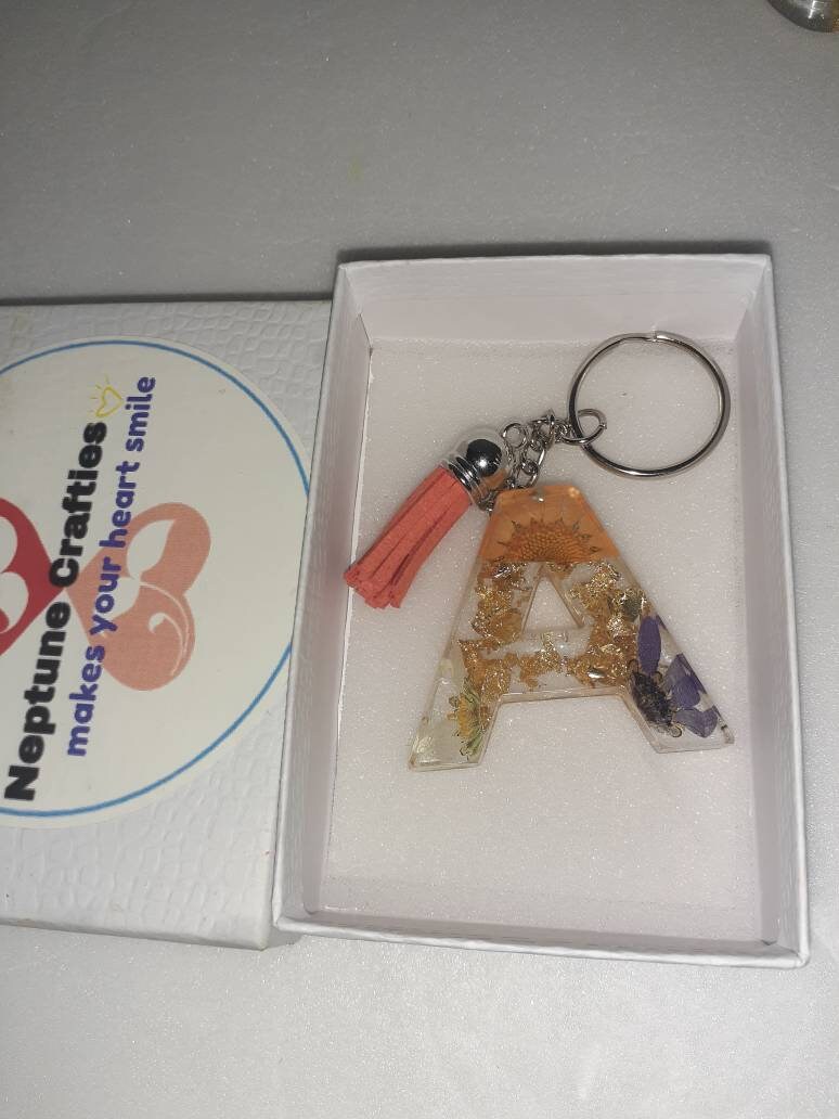 Personalized keychain. Letter name keychain Resin flower Etsy