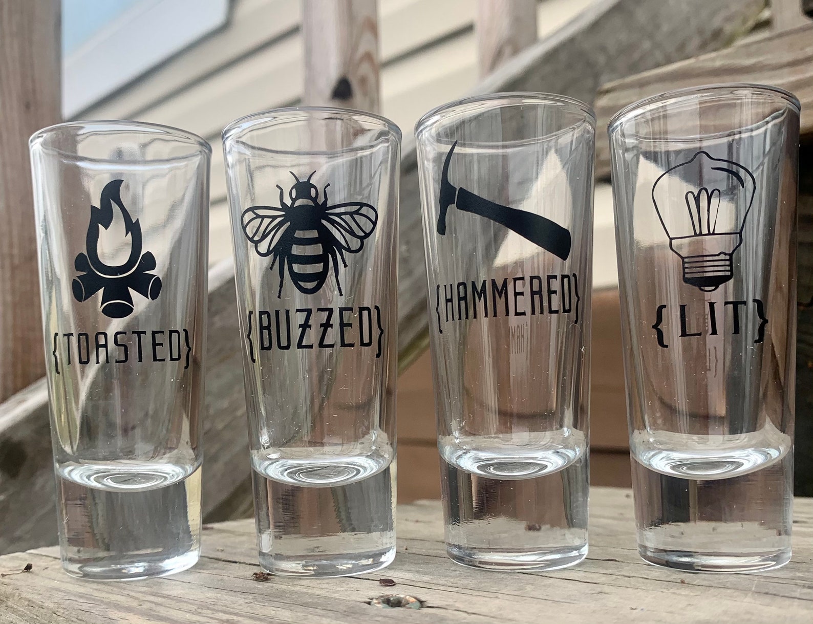 Funny Shot Glass Set Buzzed Hammered Toasted Lit Etsy