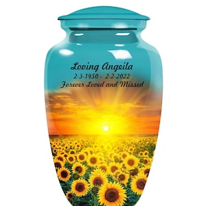 Urna de cremación para adultos Sunflower Sunset – Urnas para cenizas humanas – Urnas de cremación – Urna para funerales – Urna para adultos – Urna – Urna conmemorativa