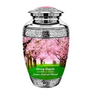 Cherry blossoms Memorial Urn for Adult Human Ashes –  Cremation Urn 1-200 Cubic Inch Capacity Funeral Decorative for Remains