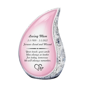 Teardrop urn Light Pink  Cremate Urn for Human Ashes, Urn for Ashes, Custom Memorial Urn, Cremation Urn Ashes Adult, Unique Metal Urn
