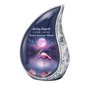 Teardrop urn Cremation Adult Urn – Flamingo in the moonlight Memorial Urn for Human Remains 1-154 Cubic Inch Decorative Urns