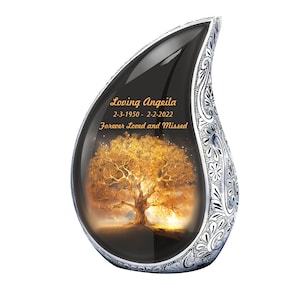 Urna de cremación con Árbol de la Vida Dorado para cenizas humanas adultas, urna para adultos de 25 cm, urna conmemorativa para funerales, urnas decorativas.