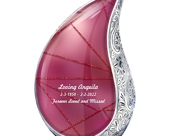 Teardrop urn, Abstract Glossy Pink Urn for Human Ashes, Modern Decorative Memorial Adult Urn, Unique Customizable Funeral Urn, Ashes urn