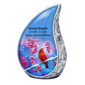 Teardrop urn ,Cardinal bird  urn, Adult Urn for Ashes, Urns for Human Ashes, Cremation Urns for Adult Ashes, Decorative Urns, Cremation Urn
