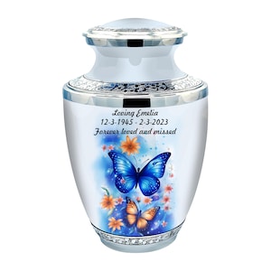 Teardrop Urn Butterflies and flowers art – Memorial Funeral Decorative Cremation Urns for Adult Human Ashes 1-154 cubic in