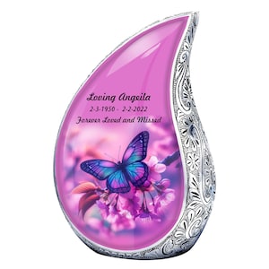 Teardrop and Butterfly on cherry blossom Memorial Urn, Artistic Modern Urn, Cremation urn, Urn for Human Ashes, Decorative Funeral Urn