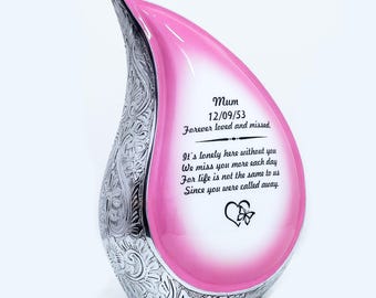 Teardrop Urn Pink, Custom Urn, Urn for Human Ashes, Unique Urns for Human Ashes, Personalized Urns for Ashes, Cremation urn, Adult Urn
