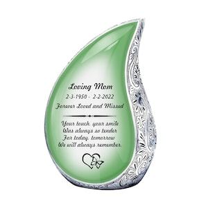 Teardrop urn Green 1  Urn for Human Ashes, Cremation Urn, Funeral Urn,  Urn, Urn for Ashes, Adult Urn, Beautiful Urn, Decorative Urn