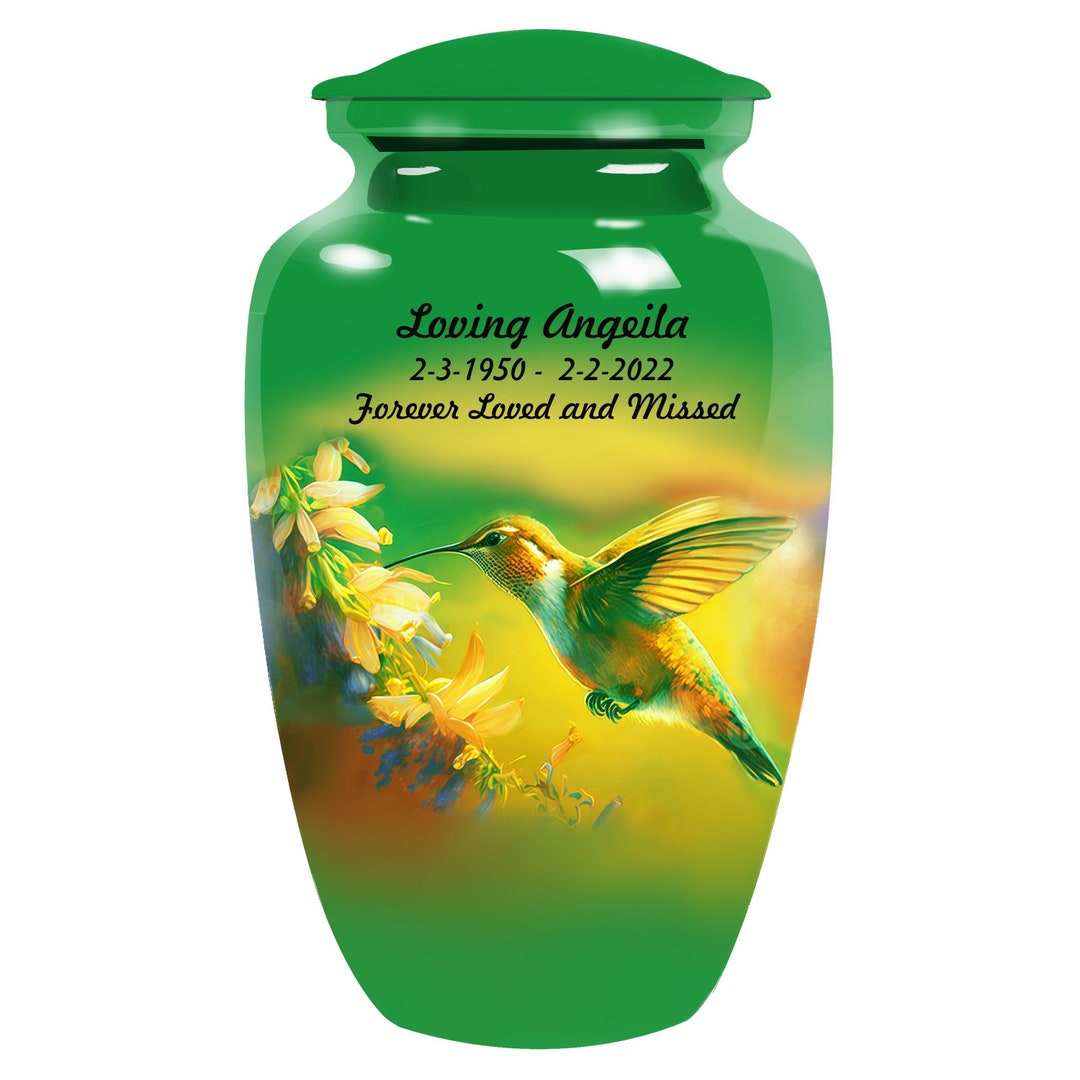 Urn for Human Ashes, Free Personalization, Adorable Humming Bird Urn