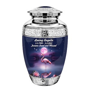 Flamingo & moonlight Cremation Urns - Artistic Decorative Urn for Ashes 10&quot; Large and Personalized Funeral Urns For Male and Female