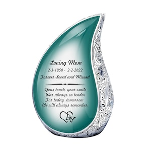 Teardrop urn Emerald ,Cremation Urn for Ashes - Urns for Ashes - Engravable Decorative Urns - Urns for Ashes Adult Male - Urns for Human Ash