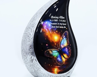 Urna de cremación con mariposa brillante - Urnas para cenizas humanas - Urnas de cremación - Urna para funerales - Urna para adultos - Urna - Urna conmemorativa