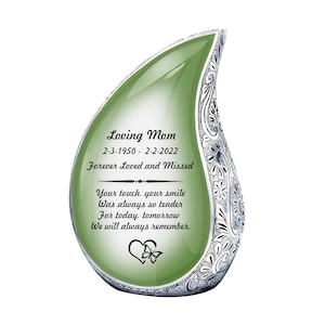 Teardrop urn green, Cremation Urn for Human Ashes, Cremate Urn for Ashes, Adult Urn, Personalized Urn, Unique Memorial Urn, Ashes Adult