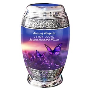 Adult cremation Urn for Ash - Urns for Human Ashes can be engraved with Beautiful two Butterflies - Funeral Urn - Memorial Urn