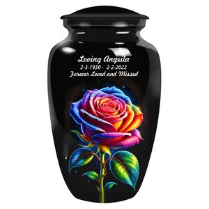 Metal Urn for Ashes, Handcrafted Rainbow Rose Cremation Urn, Funeral Cremation Urn for Human Ashes, Urn for Human Ashes, Memorial Urn