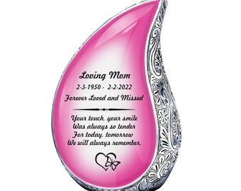 Teardrop urn Fuchsia color Urn for Human Ashes, Cremation Urn, Memorial Urn, Funeral Urn,  Urn, Urn for Ashes, Adult Urn,  Decorative Urn