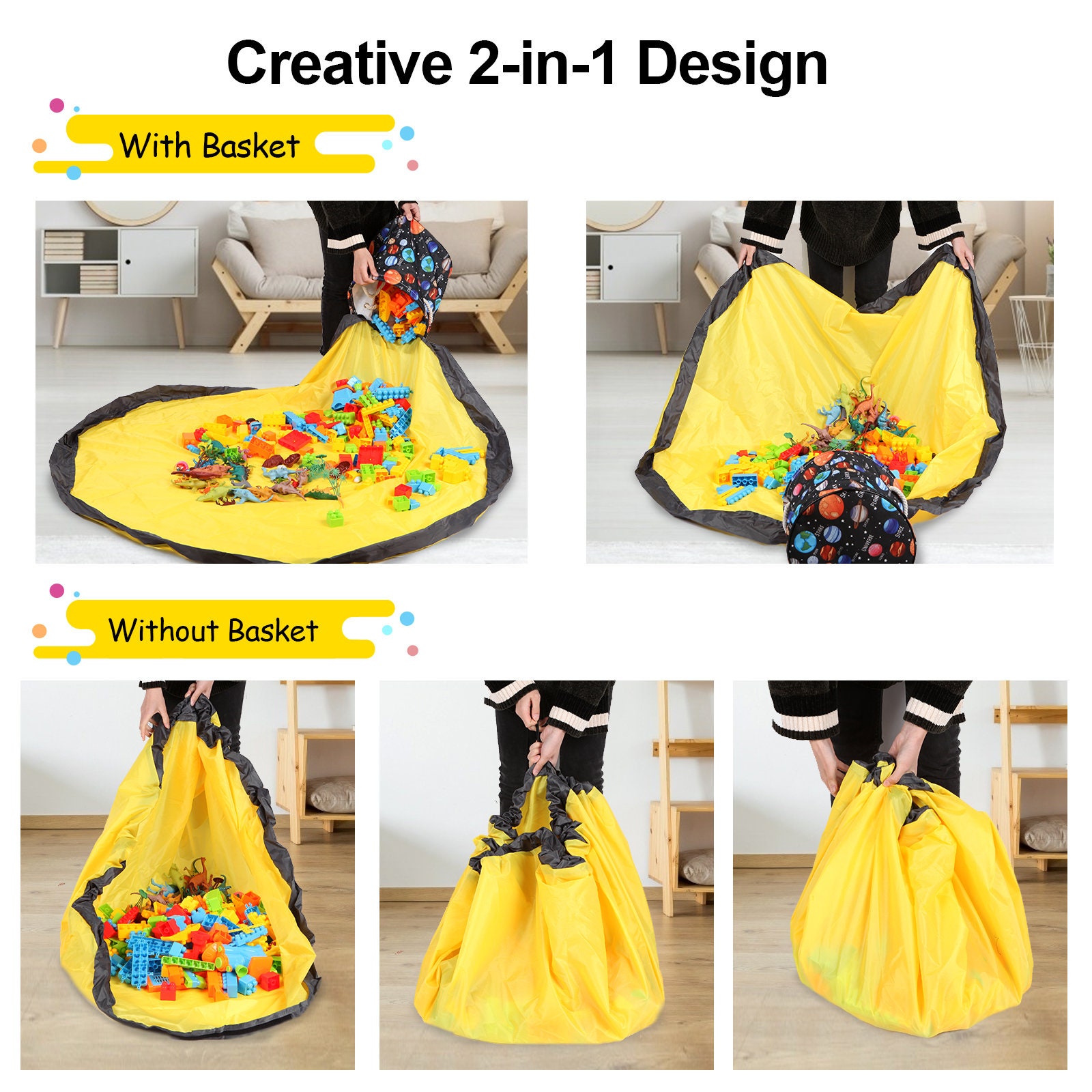 Large Toy Storage Organizer Bag With Play Mat, Quick Storage for Toys