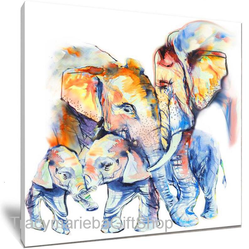 Beautiful Colorful Elephant Family Canvas Wall Art Best Gift Etsy