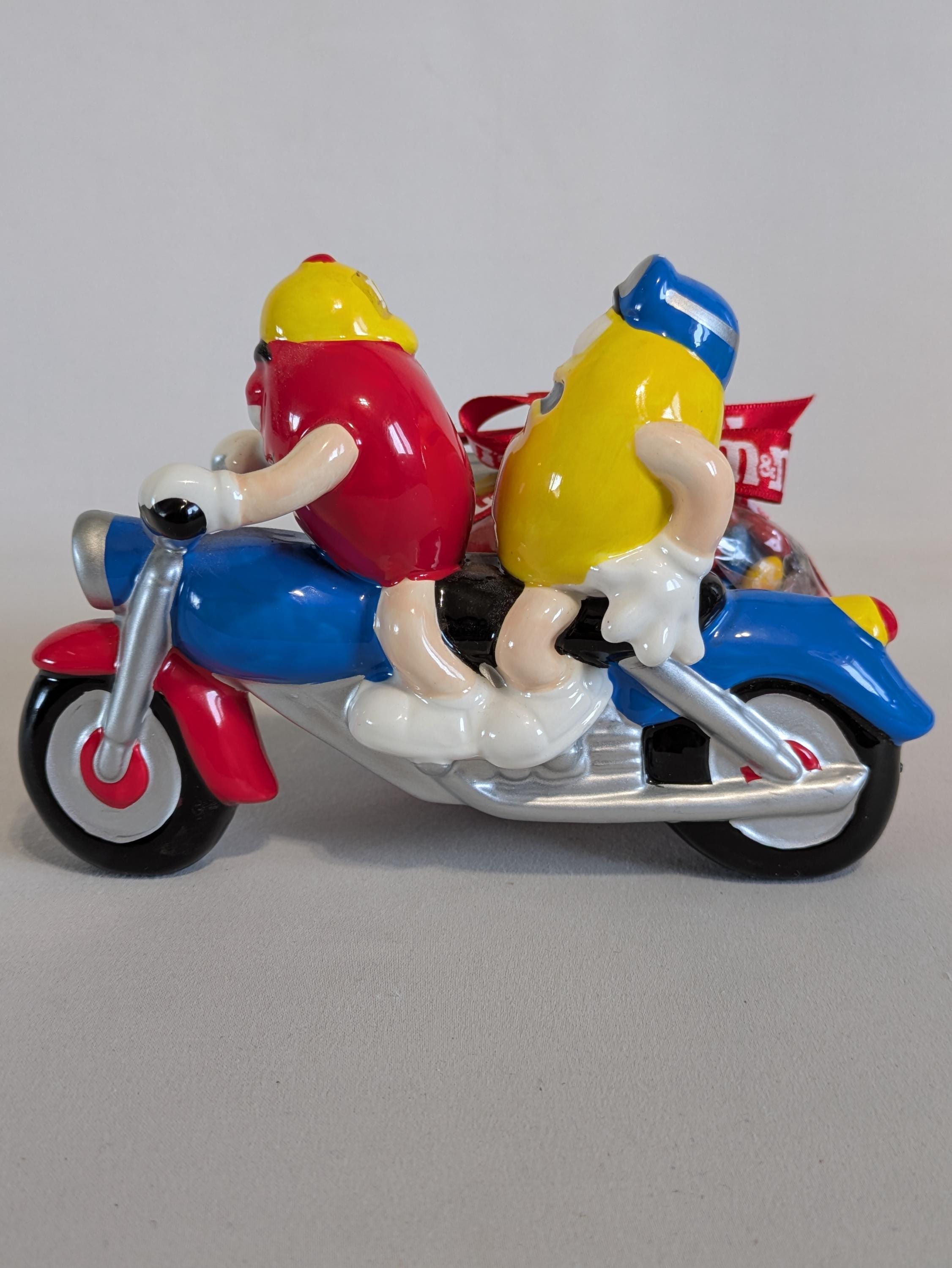 M&M Candy Dish, Motorcycle and Sidecar, Hand Painted, Ceramic, Red