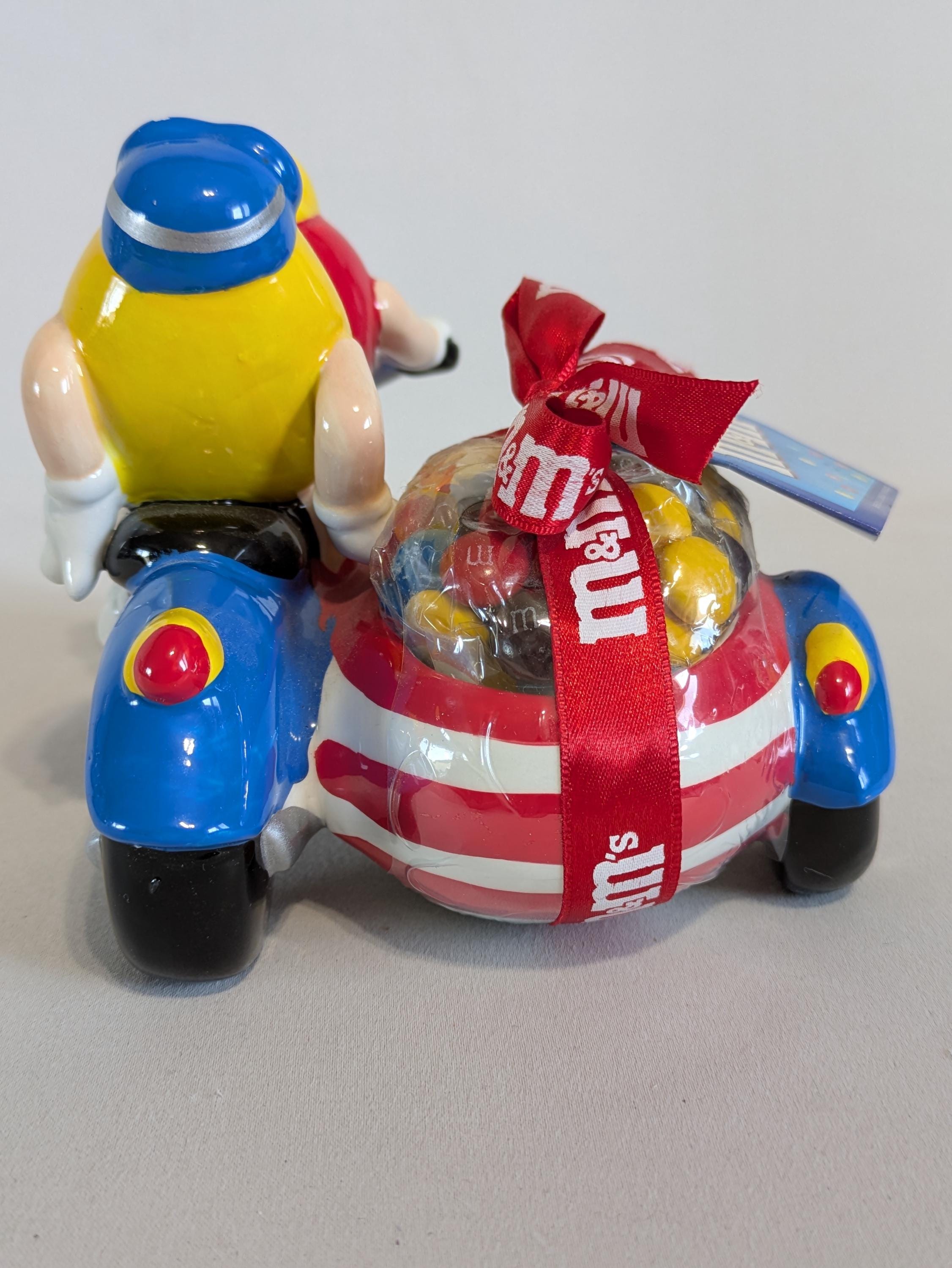M&M Candy Dish, Motorcycle and Sidecar, Hand Painted, Ceramic, Red