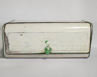 Boîte à pain en fer blanc, Flip Top, Decoware, vintage, Années 50, Fabriqué aux États-Unis