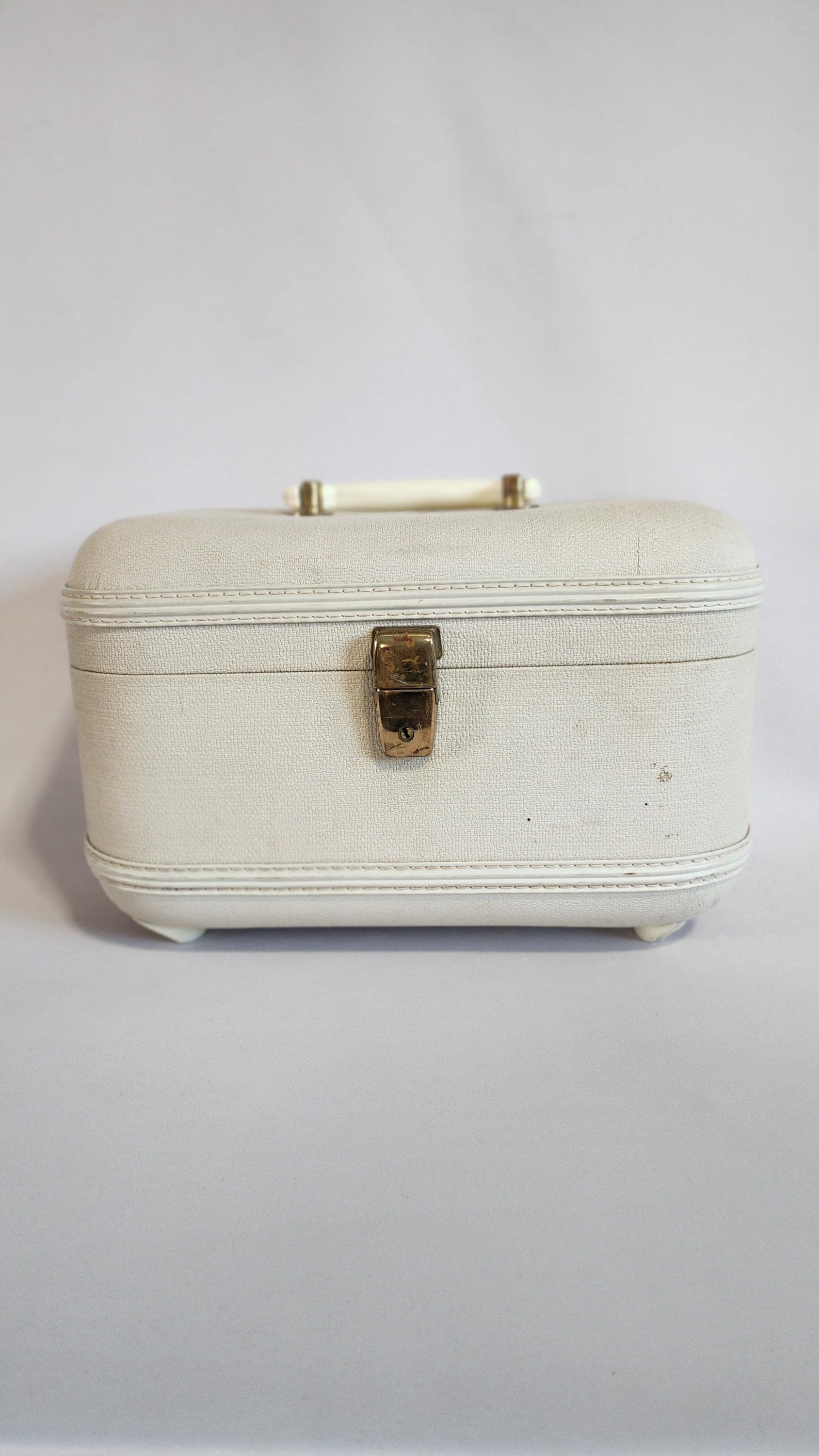 Trousse De Toilette Vintage Motif Vichy Orange Années 50-60 Fabriquée France