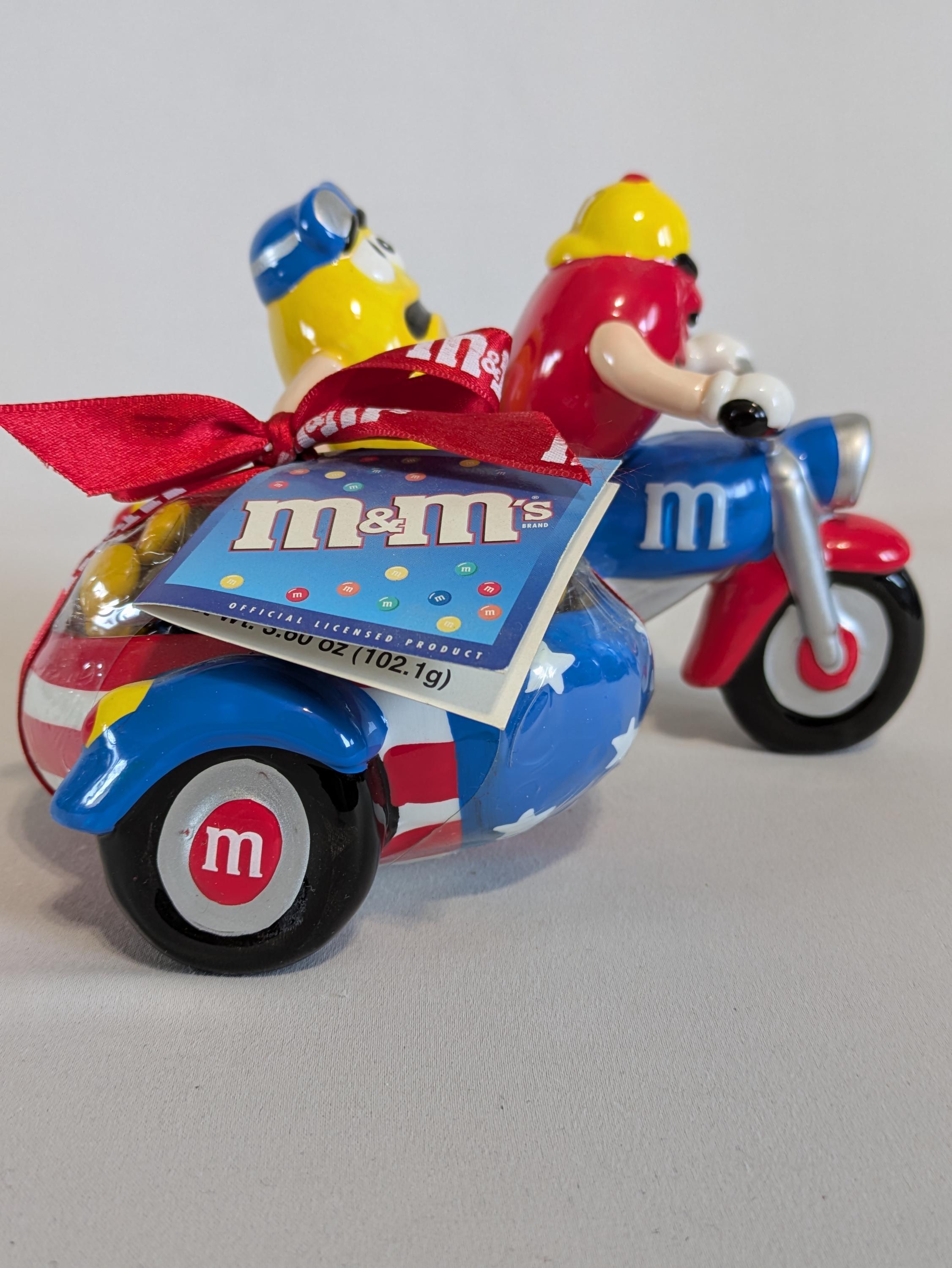 M&M Candy Dish, Motorcycle and Sidecar, Hand Painted, Ceramic, Red