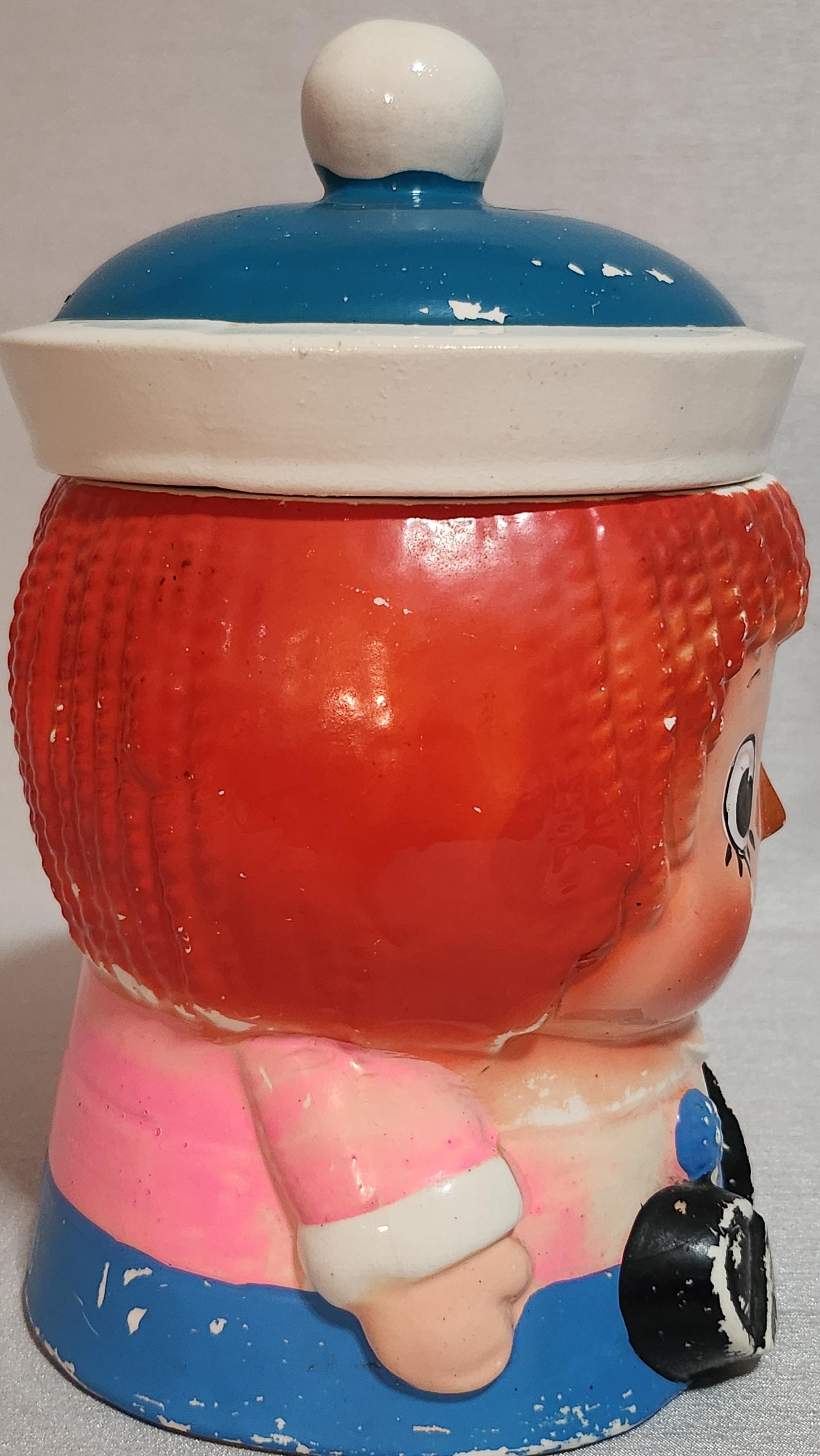 Raggedy Ann Cookie Jar, Ceramic, Hand Painted, Vintage, 1960s