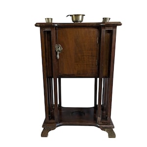 Antique Humidor Smoke Stand, George. J. Lippert Table Co. #97, Wood Cabinet, Tobacco Storage, Men&#39;s Gifts, Man Cave, Made in Canada, 1920s