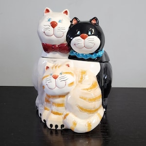 Tarro de galletas con forma de tres gatitos, Bico, vintage, de cerámica esmaltada, pintado a mano, coleccionable