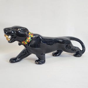 Black Panther Figurine, Ceramic, MCM, Japan, Vintage, 1950s, Decor
