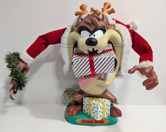 Figurine animée de Noël, diable de Tasmanie, Looney Tunes, vintage, 1996, Warner Bros, costume de père Noël, décoration de Noël