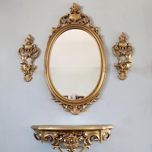Syroco/Dart Industries Mirror Set, 4 Piece, Vintage, 1970s, Acrylic, Gold Tone, MCM, Hollywood Regency