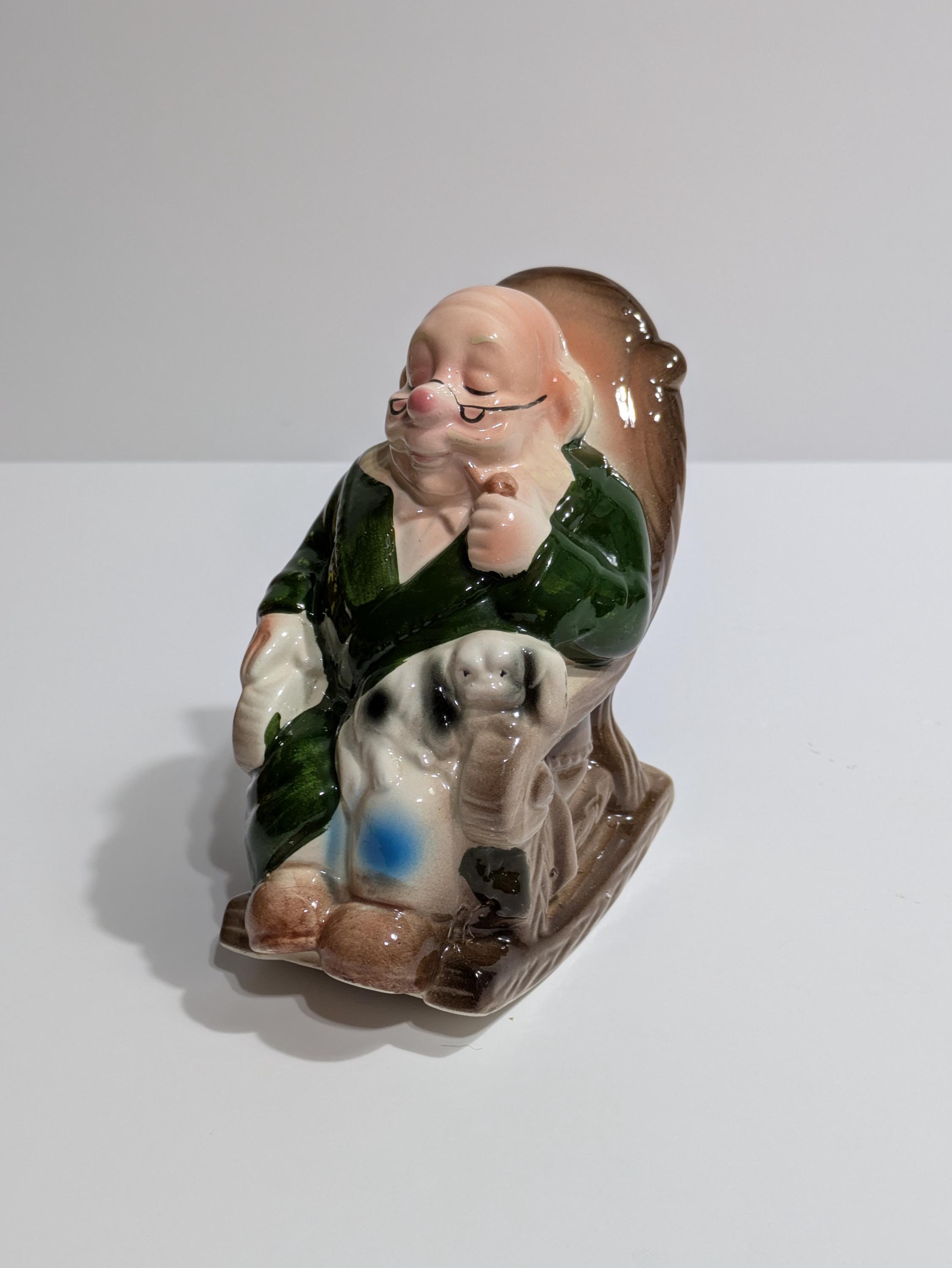 Grandfather Coin Bank, Rocking Chair, Retirement Fund, Ceramic