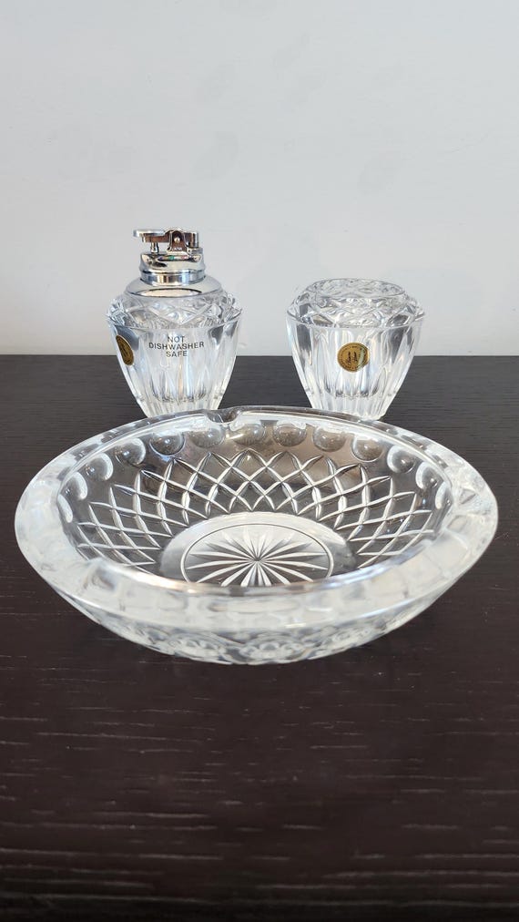 crystal cigarette lighter Crystal 3 Piece Set, New Old Stock, Princess House, Lead Crystal, Lighter,  Ashtray, Cigarette/cigar Holder, Glassware, Vintage, 1970s