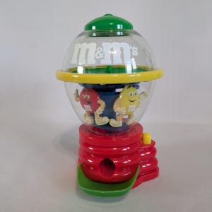M&M Candy Dispenser, Gumball Machine, Rotating, Red, Peanut, Vintage