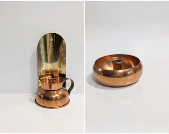Kupfer Wandleuchte, Kerzenhalter, Coppercraft Guild, Taper Kerzenhalter, Kupfer und Messing Wandleuchte, Vintage, 1970er Jahre