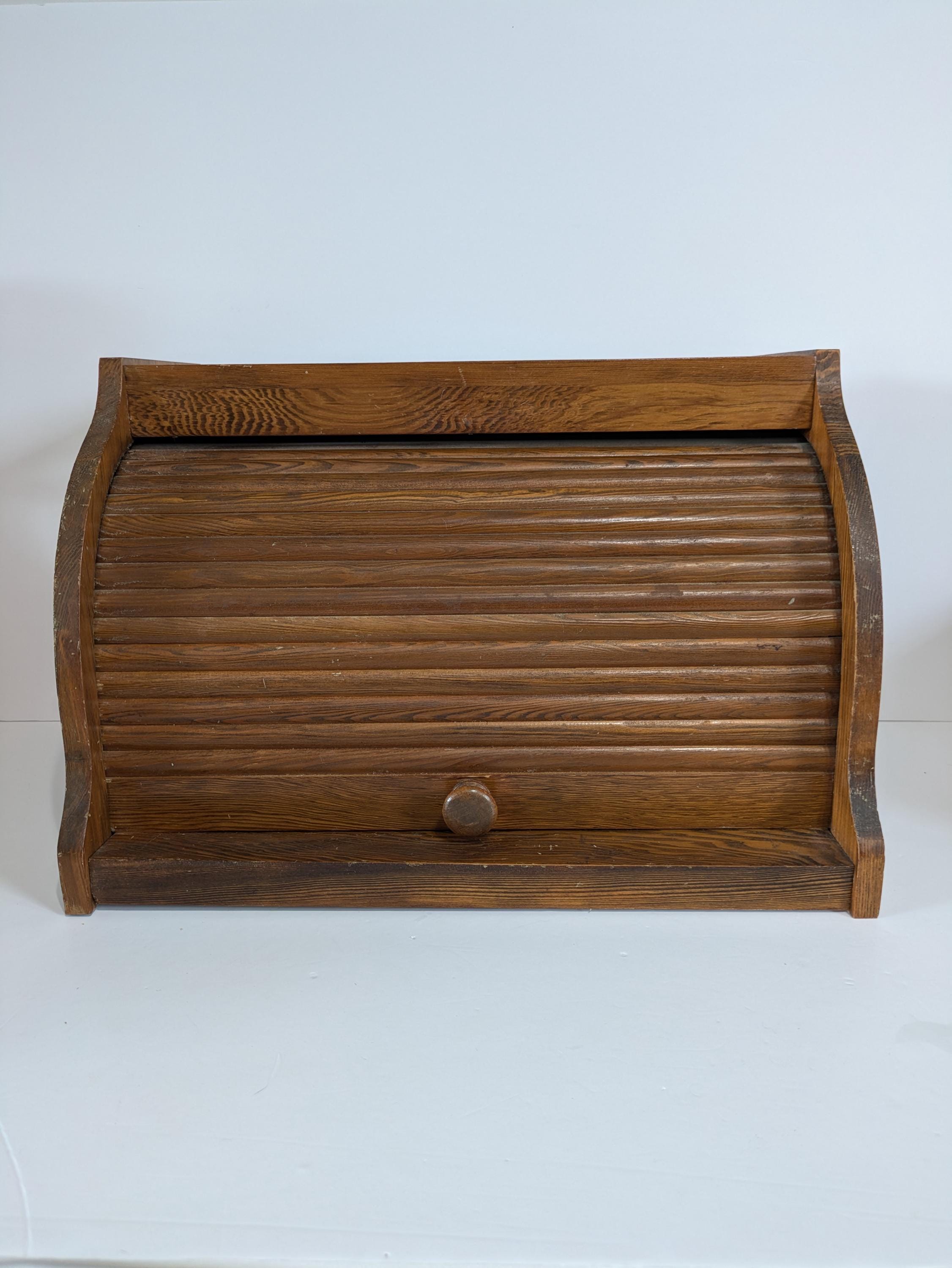Roll Top Bread Box, Oak, Woodgrain, Rustic, Kitchen Decor