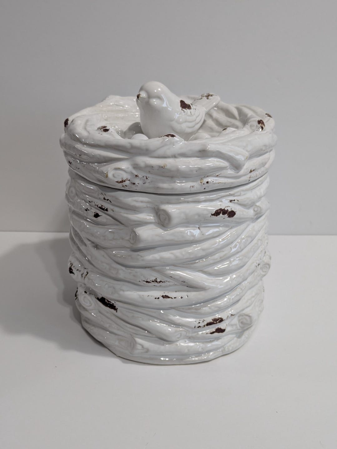   1992ロビンズネストの置物 Cookie Jar, Bird's Nest, Robins, Collectible, Hand-painted, Rare