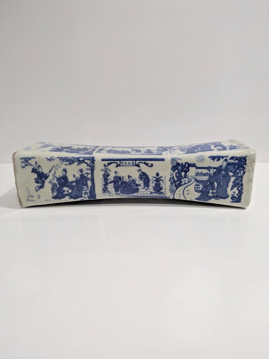Chinese Porcelain Pillow, Antique, Head Rest, Blue and White, Crackle ...