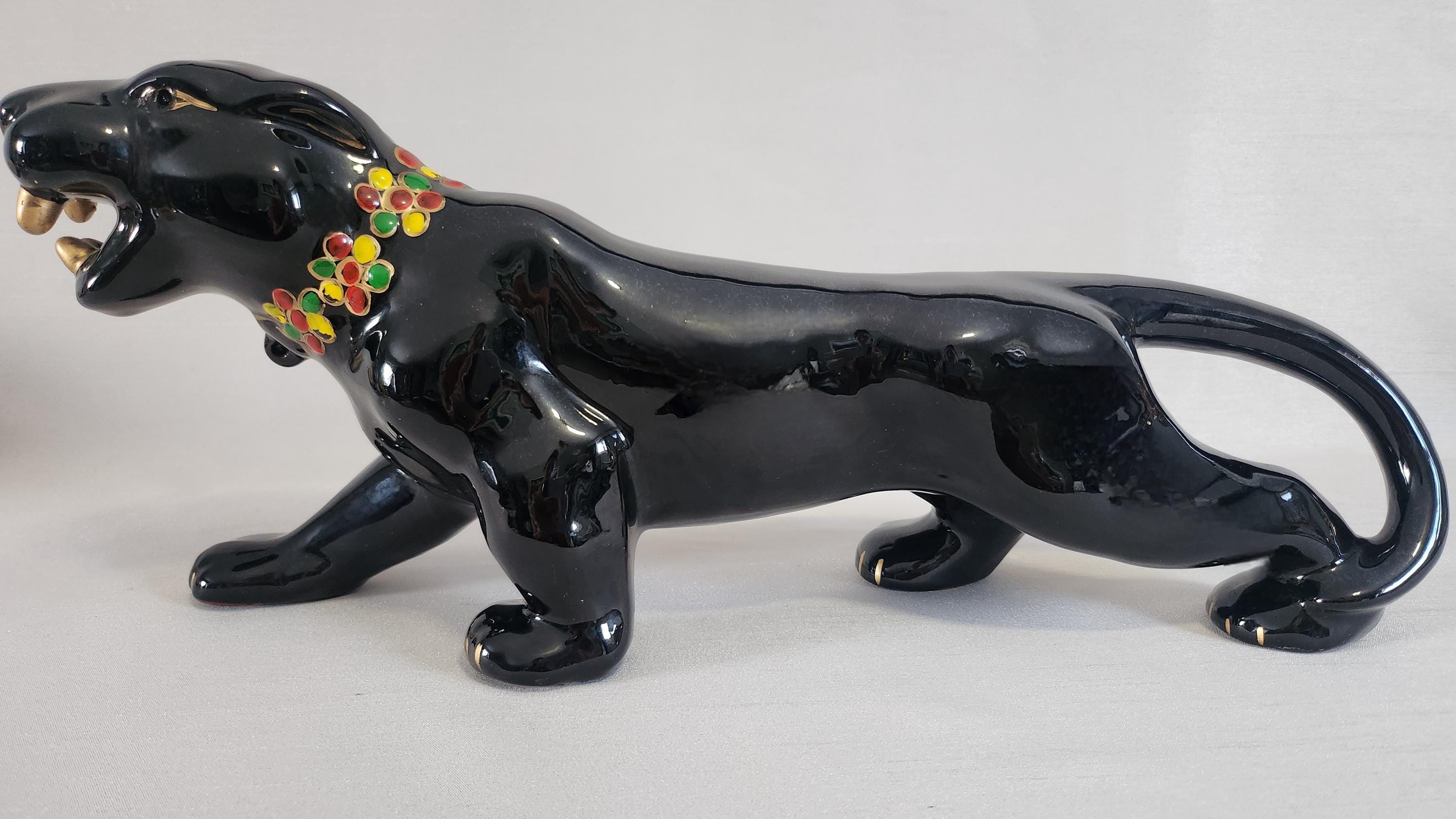 Black Panther Figurine, Ceramic, MCM, Japan, Vintage, 1950s